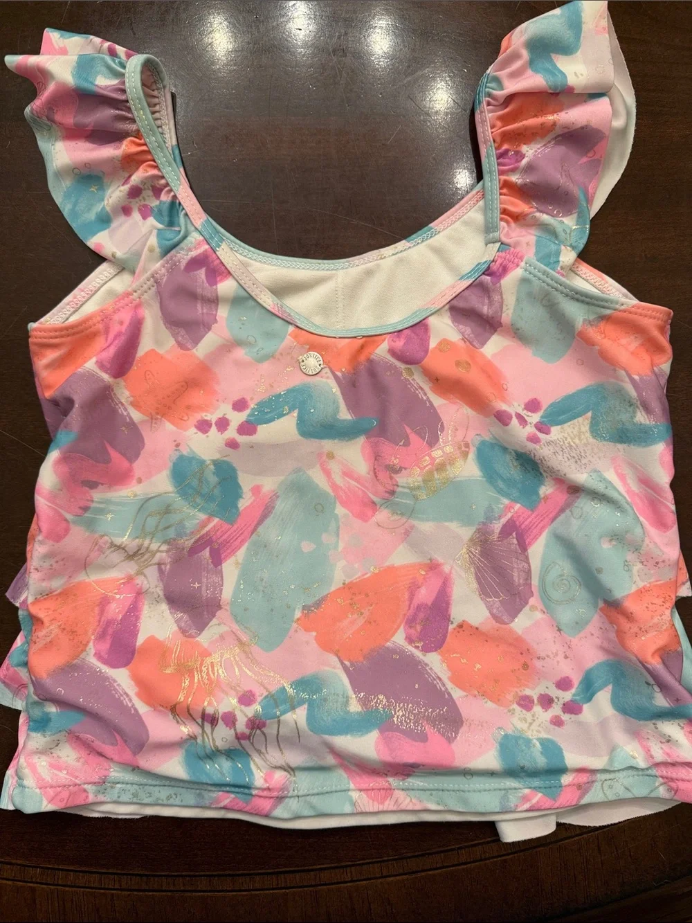 Justice Mint & Pastel Multi Ruffle Tankini with Printed Swim Shorts